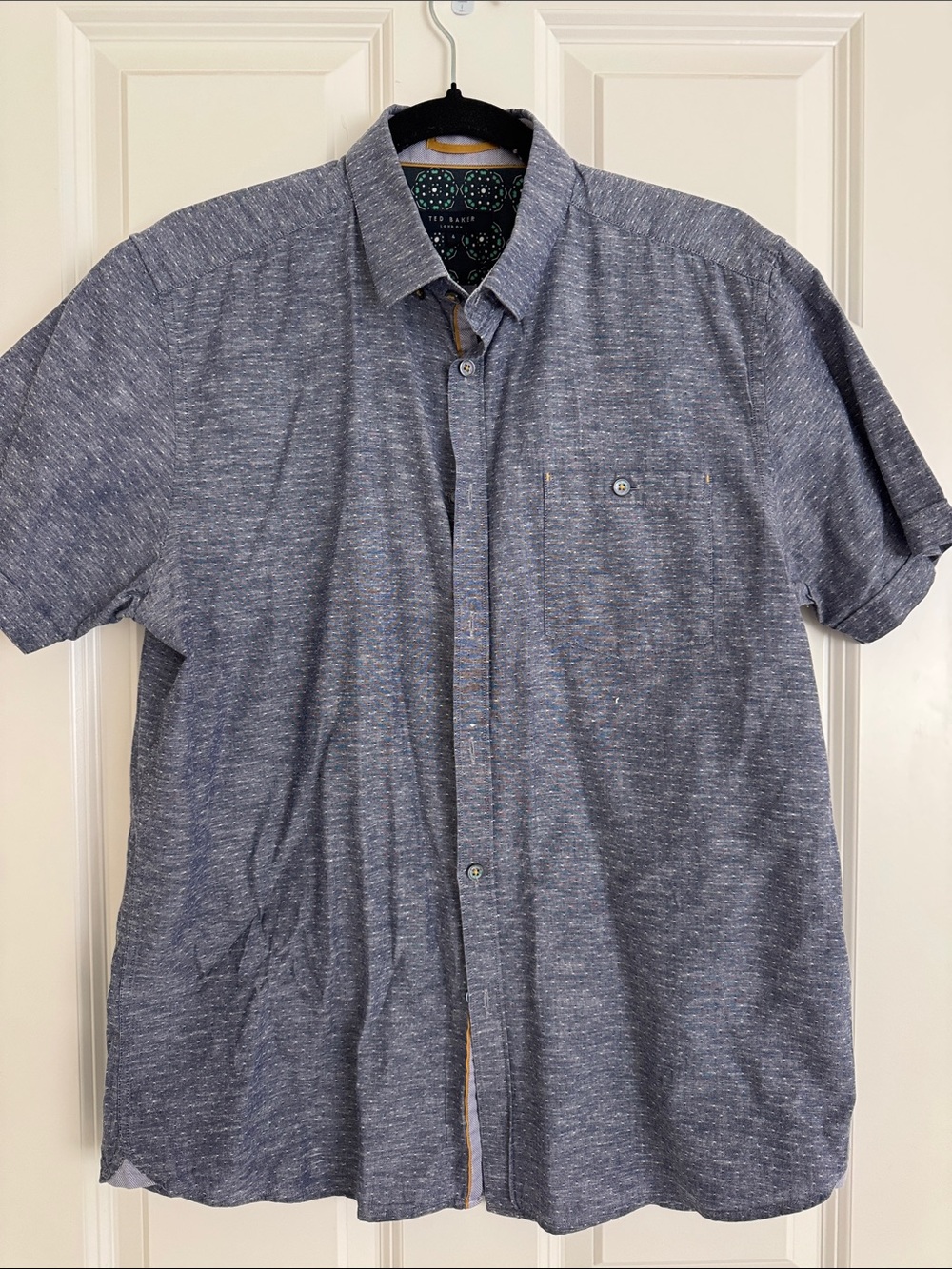 Ted Baker Short Sleeve Heathered Navy Button-Down Shirt